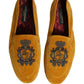 Yellow Velvet Crown Embroidery Loafers Shoes