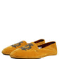 Yellow Velvet Crown Embroidery Loafers Shoes