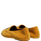Yellow Velvet Crown Embroidery Loafers Shoes