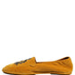 Yellow Velvet Crown Embroidery Loafers Shoes