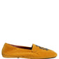 Yellow Velvet Crown Embroidery Loafers Shoes