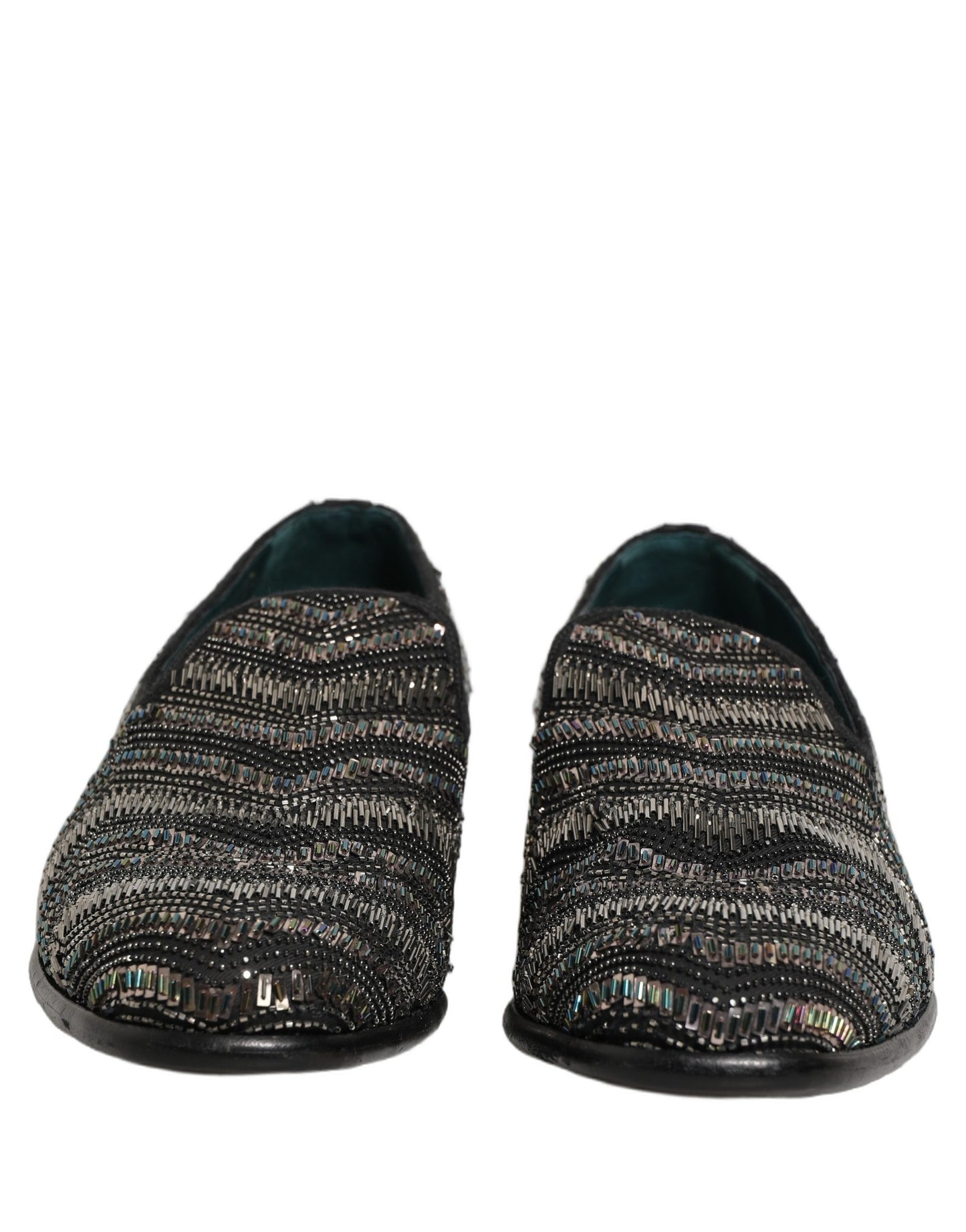 Black Silver Embellished Slip On Loafers Shoes