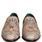 Beige Brocade Men Slip On Dress Loafers Shoes