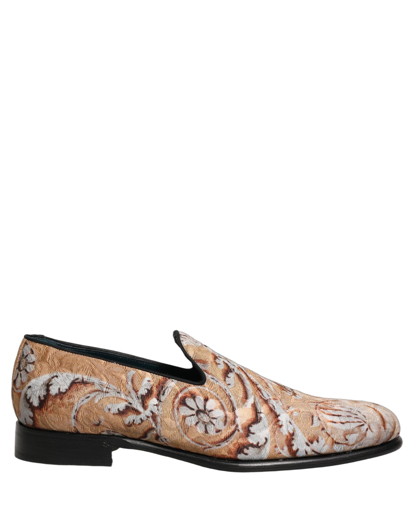 Beige Brocade Men Slip On Dress Loafers Shoes
