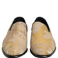 Gold Floral Print Jacquard Men Loafers Shoes