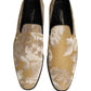 Gold Floral Print Jacquard Men Loafers Shoes