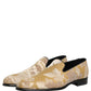 Gold Floral Print Jacquard Men Loafers Shoes