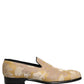 Gold Floral Print Jacquard Men Loafers Shoes