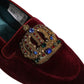 Burgundy Velvet Crown Slip On Loafers Shoes