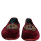 Burgundy Velvet Crown Slip On Loafers Shoes