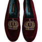 Burgundy Velvet Crown Slip On Loafers Shoes
