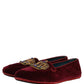 Burgundy Velvet Crown Slip On Loafers Shoes