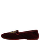 Burgundy Velvet Crown Slip On Loafers Shoes