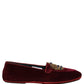 Burgundy Velvet Crown Slip On Loafers Shoes