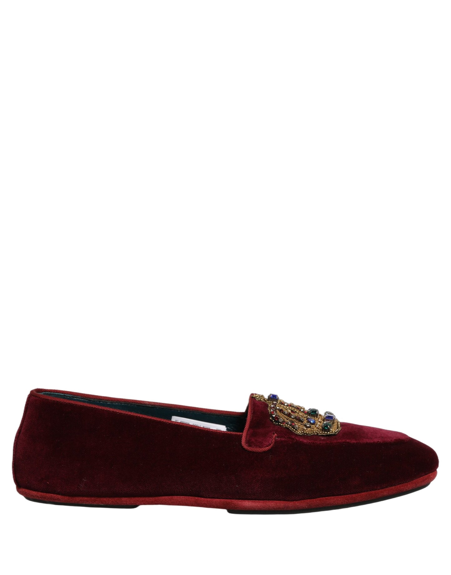 Burgundy Velvet Crown Slip On Loafers Shoes