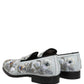 White Floral Embellished Men Loafers  Shoes