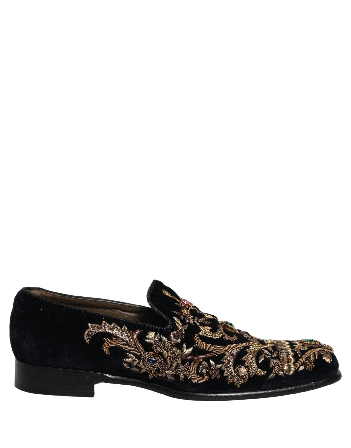 Black Velvet Embellished Dress Loafers Shoes