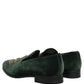 Green Velvet Embellished Dress Loafers Shoes