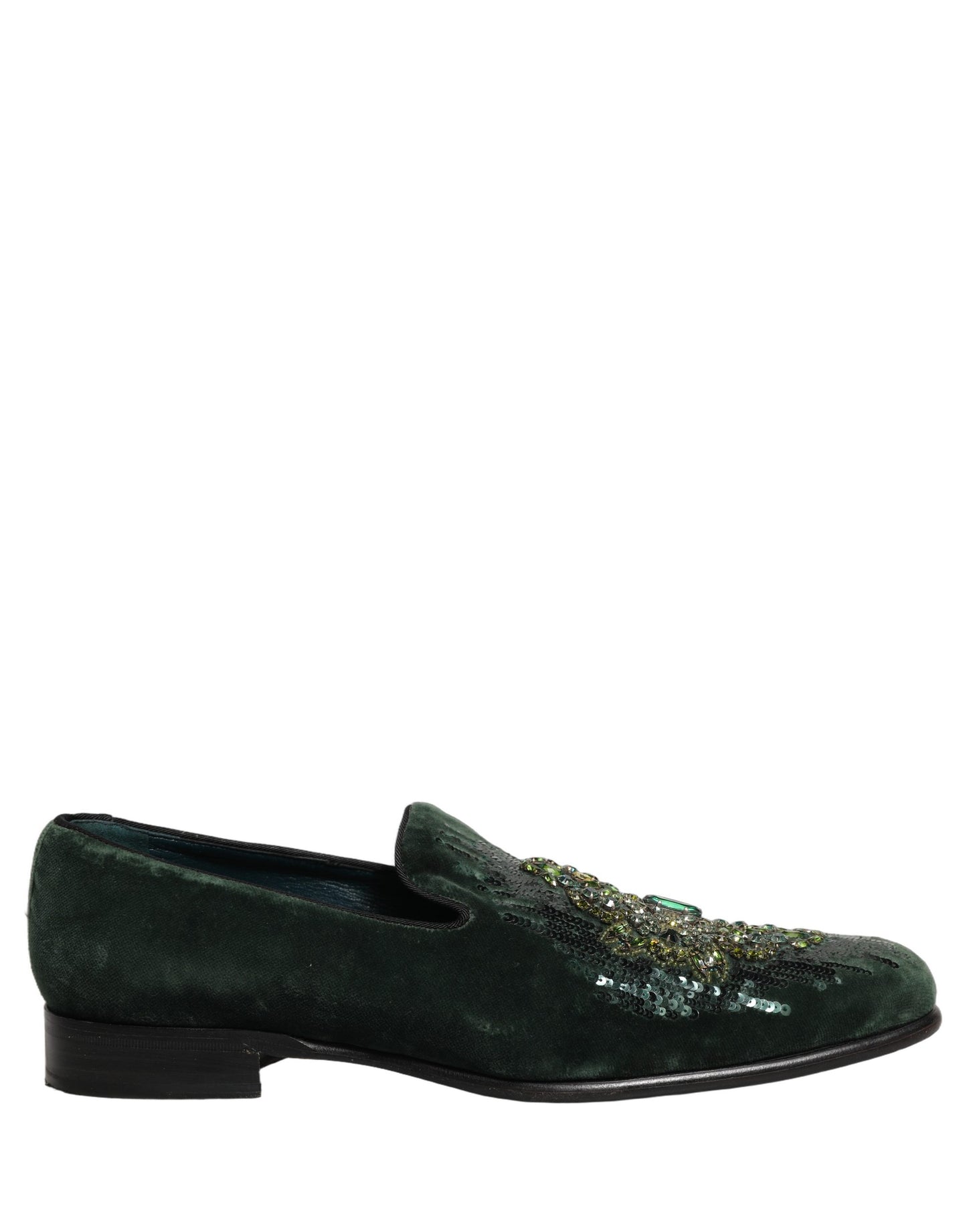 Green Velvet Embellished Dress Loafers Shoes