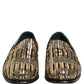 Gold Striped Sequin Embellished Loafer Shoes