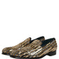 Gold Striped Sequin Embellished Loafer Shoes