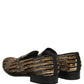 Gold Striped Sequin Embellished Loafer Shoes