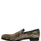 Gold Striped Sequin Embellished Loafer Shoes