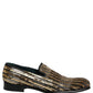 Gold Striped Sequin Embellished Loafer Shoes