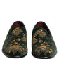 Green Floral Embroidery Dress Loafers Shoes