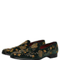 Green Floral Embroidery Dress Loafers Shoes