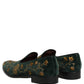 Green Floral Embroidery Dress Loafers Shoes
