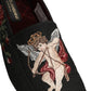 Black Baroque Angel Crown Rose Loafers Shoes