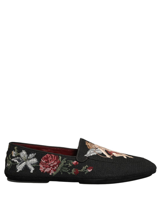 Black Baroque Angel Crown Rose Loafers Shoes
