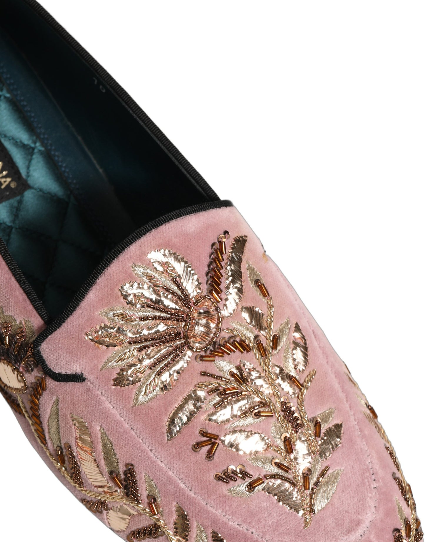 Pink Velvet Floral Embroidery Loafers Shoes