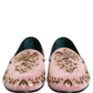Pink Velvet Floral Embroidery Loafers Shoes