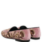 Pink Velvet Floral Embroidery Loafers Shoes