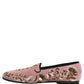 Pink Velvet Floral Embroidery Loafers Shoes