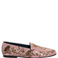 Pink Velvet Floral Embroidery Loafers Shoes