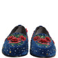 Blue Velvet Floral Slip On Dress Loafers Shoes
