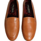 Brown Leather Logo Slip On Men Loafers Shoes