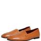 Brown Leather Logo Slip On Men Loafers Shoes