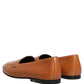 Brown Leather Logo Slip On Men Loafers Shoes