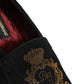 Black Velvet Crown Embroidery Loafers Shoes