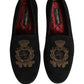 Black Velvet Crown Embroidery Loafers Shoes