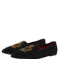 Black Velvet Crown Embroidery Loafers Shoes