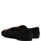 Black Velvet Crown Embroidery Loafers Shoes