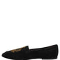 Black Velvet Crown Embroidery Loafers Shoes