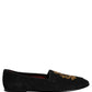 Black Velvet Crown Embroidery Loafers Shoes