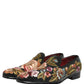 Black Velvet Floral Embroidery Loafers Shoes