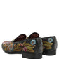 Black Velvet Floral Embroidery Loafers Shoes